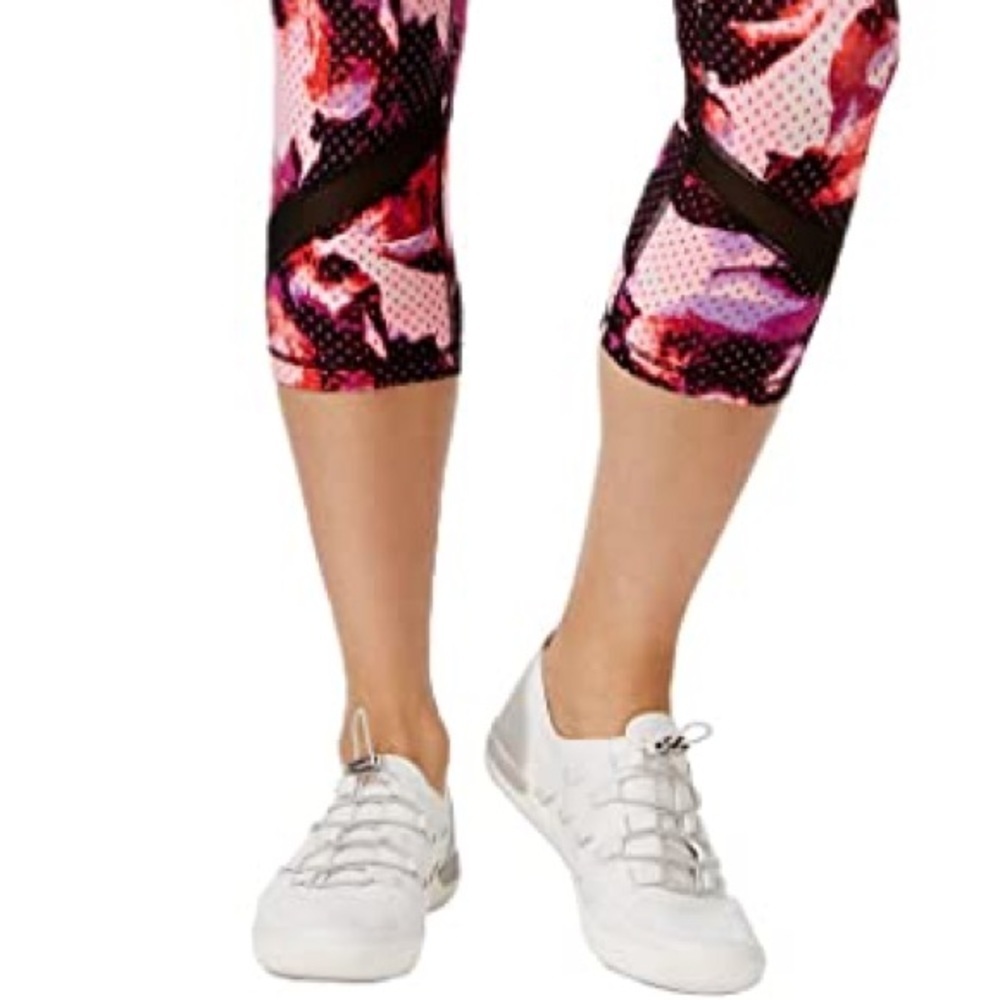 New Calvin Klein: Large Black Rose Design Workout Leggings - Picture 2 of 5